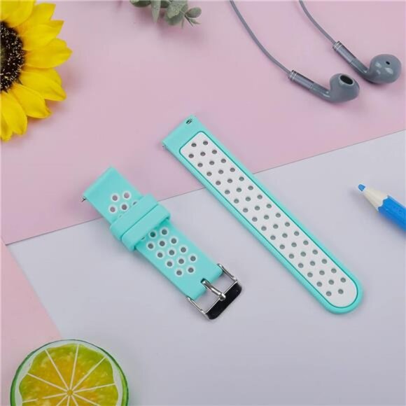 Universal 18mm 20mm 22mm 24mm Width Silicone Watch Band Replacement, Teal-White - Picture 3 of 7